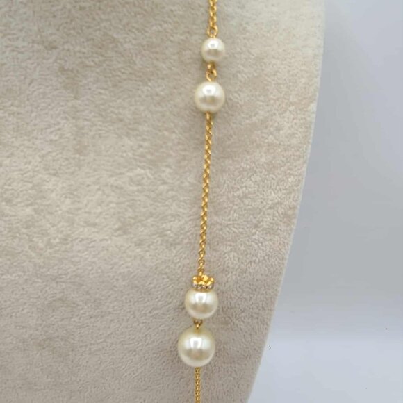 J Crew Gold Tone Pearl Crystal Station Necklace NWOT! - Picture 3 of 9